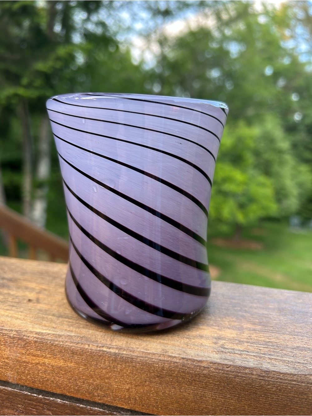 Hand Blown Purple Lilac Spiral Glass Vase Island Studio Guernsey ; Langham Glass